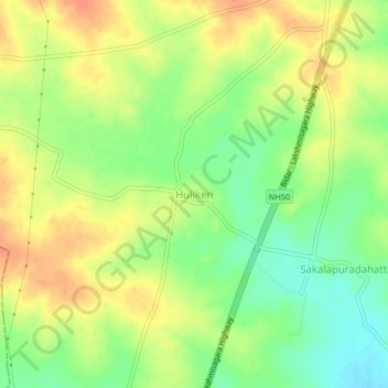 Mappa topografica Hulikeri, altitudine, rilievo