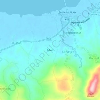 Mappa topografica Tubod, altitudine, rilievo