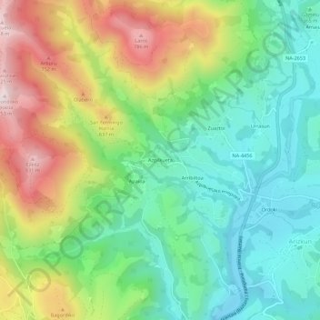 Mappa topografica Azpilkueta, altitudine, rilievo
