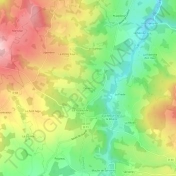 Mappa topografica Doulon, altitudine, rilievo