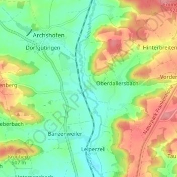 Mappa topografica Bonlanden, altitudine, rilievo