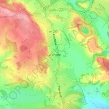 Mappa topografica Wenvoe, altitudine, rilievo