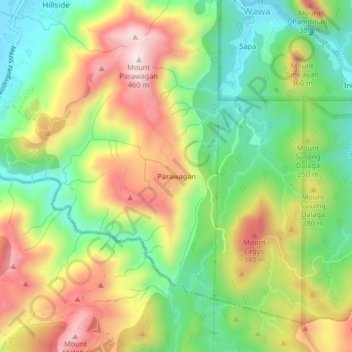 Mappa topografica Parawagan, altitudine, rilievo