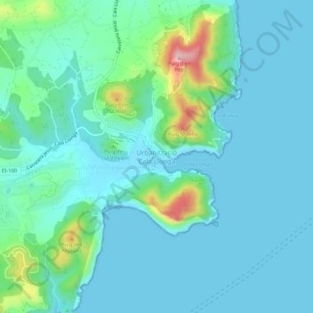 Mappa topografica Cala Llonga, altitudine, rilievo