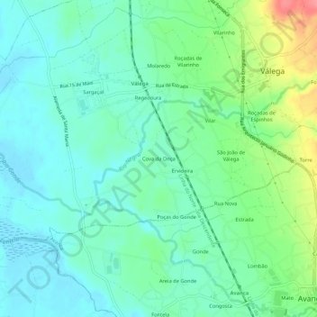 Mappa topografica Cova da Onça, altitudine, rilievo