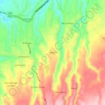 Mappa topografica Chachil, altitudine, rilievo