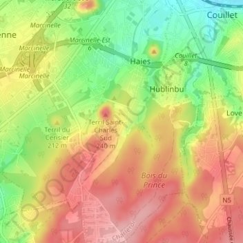 Mappa topografica Sart Saint-Nicolas, altitudine, rilievo