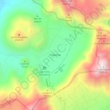 Mappa topografica Pululahua, altitudine, rilievo