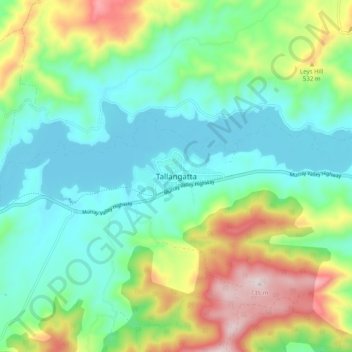 Mappa topografica Tallangatta, altitudine, rilievo