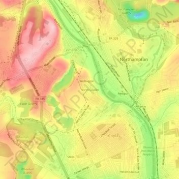 Mappa topografica North Coplay, altitudine, rilievo