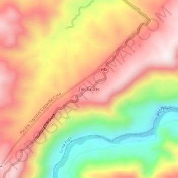 Mappa topografica Tres Cruces, altitudine, rilievo