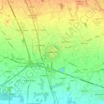 Mappa topografica Palmanova, altitudine, rilievo