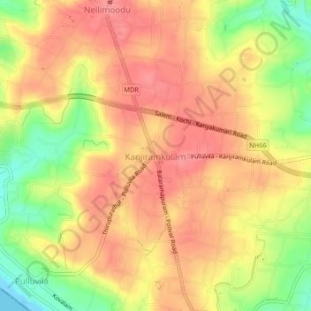 Mappa topografica Kanjiramkulam, altitudine, rilievo