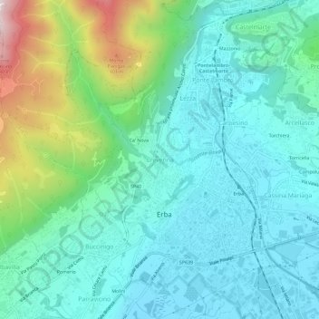Mappa topografica Crevenna, altitudine, rilievo