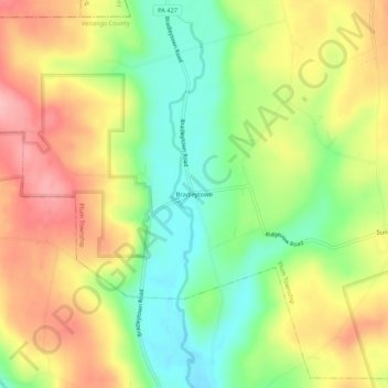 Mappa topografica Bradleytown, altitudine, rilievo