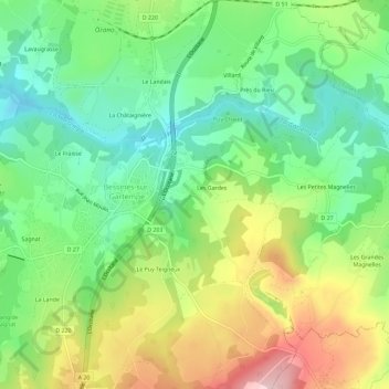 Mappa topografica Le Mas, altitudine, rilievo