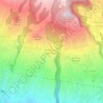 Mappa topografica Manapany-les-Hauts, altitudine, rilievo