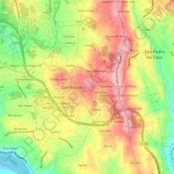 Mappa topografica Calvário, altitudine, rilievo