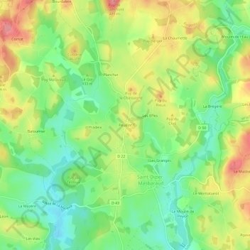 Mappa topografica Peuillot, altitudine, rilievo