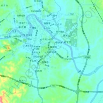 Mappa topografica 天岳街道, altitudine, rilievo