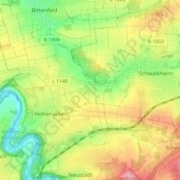Mappa topografica Zillhardtshof, altitudine, rilievo