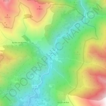 Mappa topografica Alós d'Isil, altitudine, rilievo