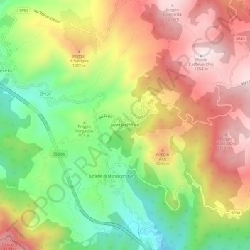 Mappa topografica Montecoronaro, altitudine, rilievo