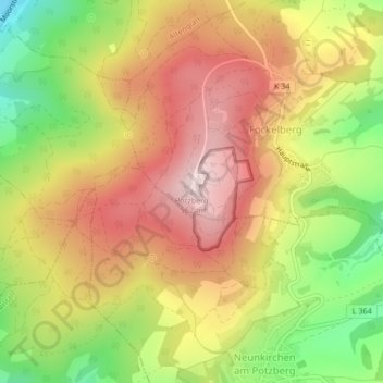 Mappa topografica Potzberg, altitudine, rilievo