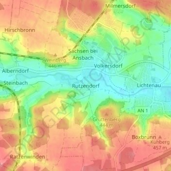 Mappa topografica Rutzendorf, altitudine, rilievo