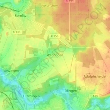 Mappa topografica Wenzingen, altitudine, rilievo