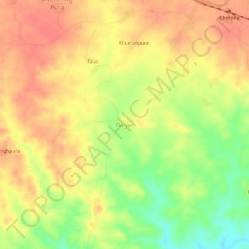 Mappa topografica Bagar, altitudine, rilievo
