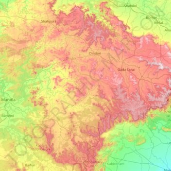Mappa topografica Mandla, altitudine, rilievo
