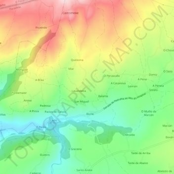 Mappa topografica Cortiñas, altitudine, rilievo