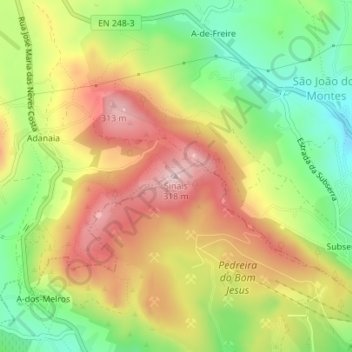 Mappa topografica Sinais, altitudine, rilievo