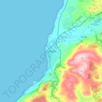 Mappa topografica Girvan, altitudine, rilievo