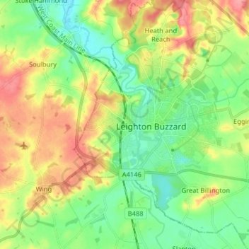 Mappa topografica Linslade, altitudine, rilievo