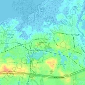 Mappa topografica Yarmouth Port, altitudine, rilievo