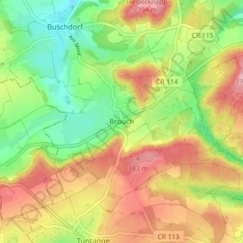 Mappa topografica Brouch, altitudine, rilievo