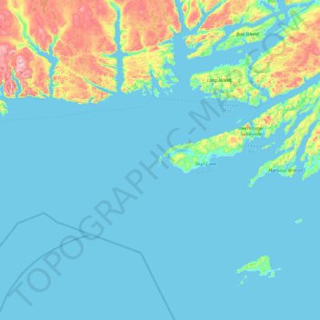 Mappa topografica Pass Island, altitudine, rilievo