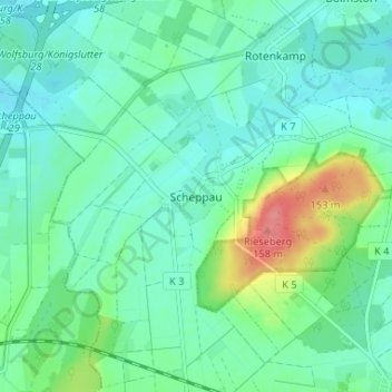 Mappa topografica Scheppau, altitudine, rilievo