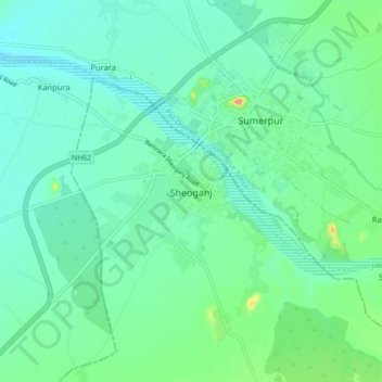 Mappa topografica Sheoganj, altitudine, rilievo