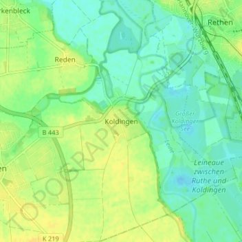 Mappa topografica Koldingen, altitudine, rilievo