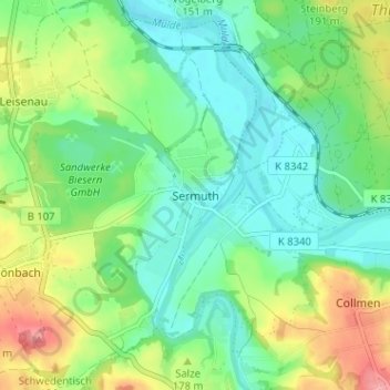 Mappa topografica Sermuth, altitudine, rilievo