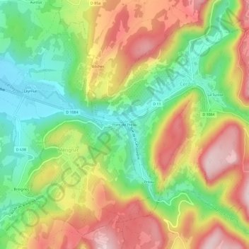 Mappa topografica Pont de Préau, altitudine, rilievo