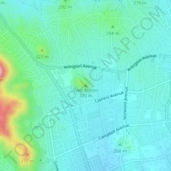 Mappa topografica Twin Buttes, altitudine, rilievo