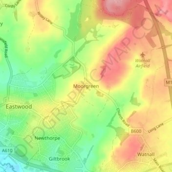 Mappa topografica Moorgreen, altitudine, rilievo