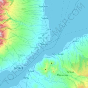 Mappa topografica Ozamiz, altitudine, rilievo