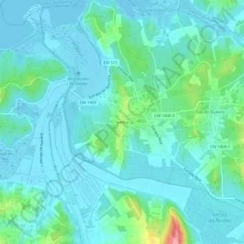 Mappa topografica Arelho, altitudine, rilievo
