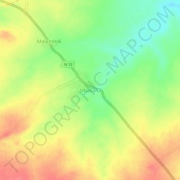 Mappa topografica Mbakana, altitudine, rilievo