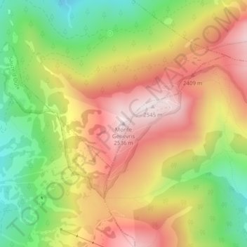 Mappa topografica Monte Genevris, altitudine, rilievo